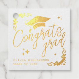 Personalized Graduation Elegant Script Stars & Cap フェイバータグ