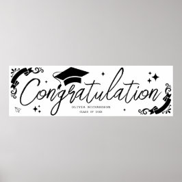 Personalized Graduation Elegant Script Stars & Cap ポスター