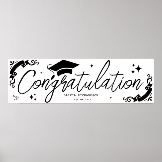 Personalized Graduation Elegant Script Stars & Cap ポスター (正面)