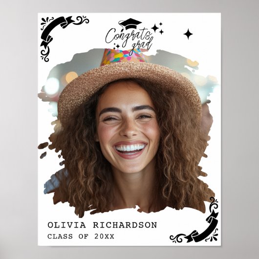 Personalized Graduation Elegant Script Stars & Cap ポスター (正面)