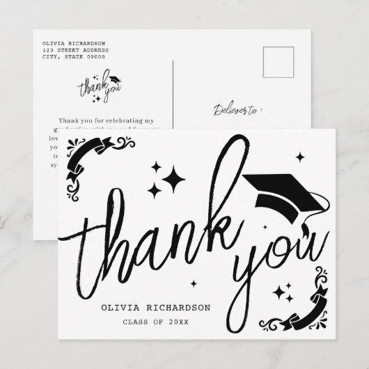 Personalized Graduation Elegant Script Stars & Cap ポストカード (正面/裏面)