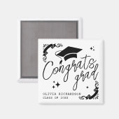 Personalized Graduation Elegant Script Stars & Cap マグネット (正面/裏面)