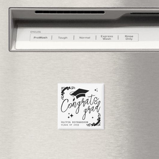 Personalized Graduation Elegant Script Stars & Cap マグネット (インサイチュ (食洗機))