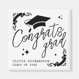 Personalized Graduation Elegant Script Stars & Cap マグネット