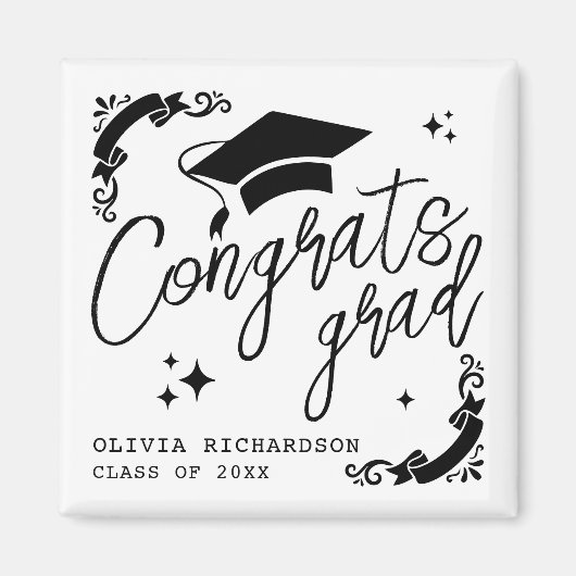 Personalized Graduation Elegant Script Stars & Cap マグネット (正面)