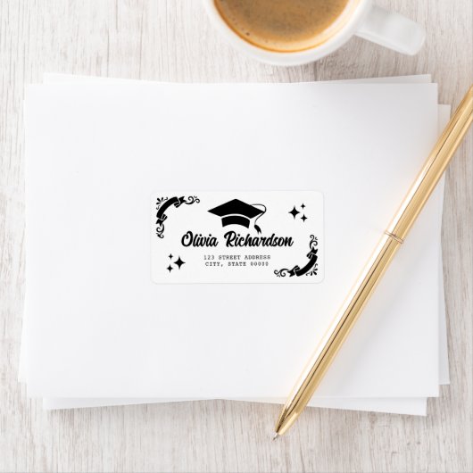 Personalized Graduation Elegant Script Stars & Cap ラベル (インサイチュ)