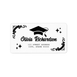 Personalized Graduation Elegant Script Stars & Cap ラベル