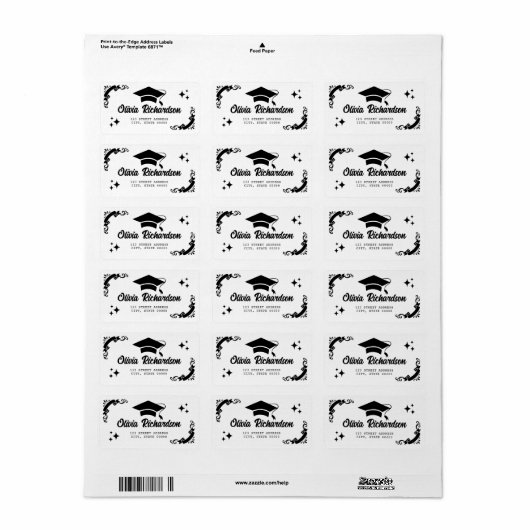 Personalized Graduation Elegant Script Stars & Cap ラベル (フルシート)