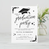 Personalized Graduation Elegant Script Stars & Cap 招待状 (スタンド正面)