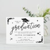 Personalized Graduation Elegant Script Stars & Cap 招待状 (スタンド正面)