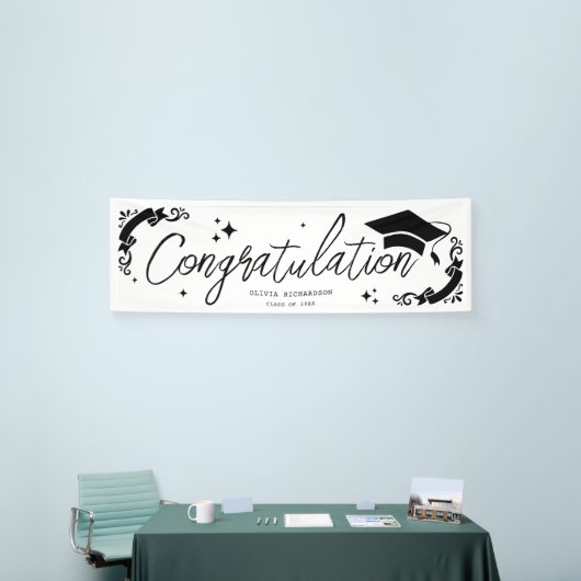 Personalized Graduation Elegant Script Stars & Cap 横断幕 (トレードショー)