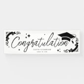 Personalized Graduation Elegant Script Stars & Cap 横断幕 (横)