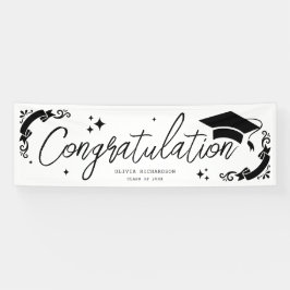 Personalized Graduation Elegant Script Stars & Cap 横断幕