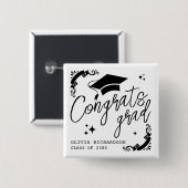 Personalized Graduation Elegant Script Stars & Cap 缶バッジ (正面&裏面)