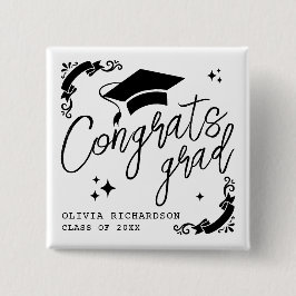 Personalized Graduation Elegant Script Stars & Cap 缶バッジ