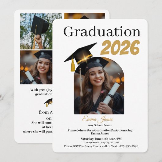 Personalized Graduation Party Photo Invitation シーズンカード (正面/裏面)