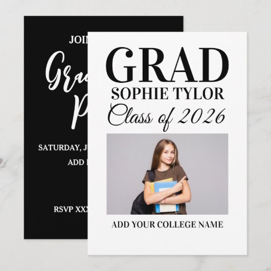 Personalized Graduation Party Photo Invitation 招待状 (正面/裏面)