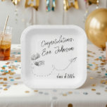Personalized Graduation Square Paper Plates ペーパープレート<br><div class="desc">Make your graduation celebration even more special with these personalized square paper plates featuring a clean and elegant academic design. The illustration includes hand-drawn books, an open book, and a playful dotted path with a paper airplane — a symbol of knowledge, dreams, and the exciting journey ahead. The minimalist black-and-white...</div>
