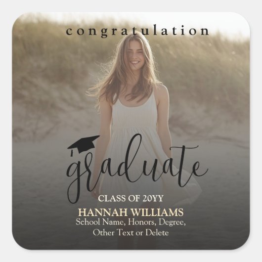 Personalized Graduation Sticker – Name and Photo スクエアシール (正面)
