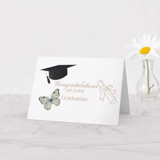 Personalized Graduation with Butterflies and Hat カード (小さな植物)