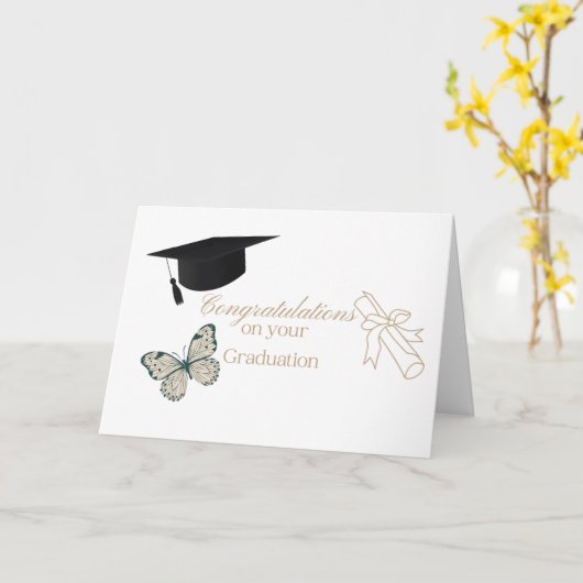Personalized Graduation with Butterflies and Hat カード (黄色い花)