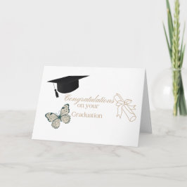 Personalized Graduation with Butterflies and Hat カード