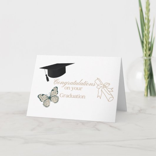 Personalized Graduation with Butterflies and Hat カード (正面)