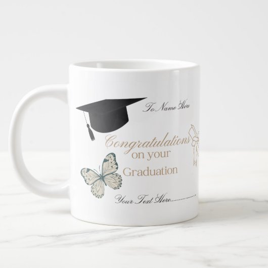 Personalized Graduation with Butterflies and Hat ジャンボコーヒーマグカップ (左)