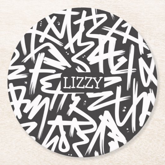 Personalized Graffiti Name Pattern — Custom Urban ラウンドペーパーコースター (正面)