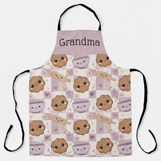 Personalized Grandma Apron Kawaii Cookie Gingham  エプロン (正面)