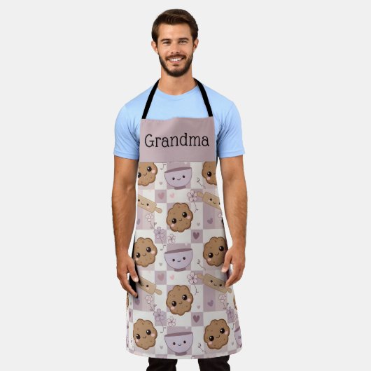 Personalized Grandma Apron Kawaii Cookie Gingham  エプロン (着用した状態)
