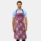 Personalized Grandma Apron Kawaii Pink BlueCupcake エプロン (着用した状態)