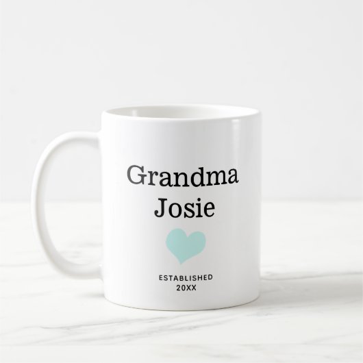 Personalized Grandma, Blue Heart New Baby Photo コーヒーマグカップ (左)