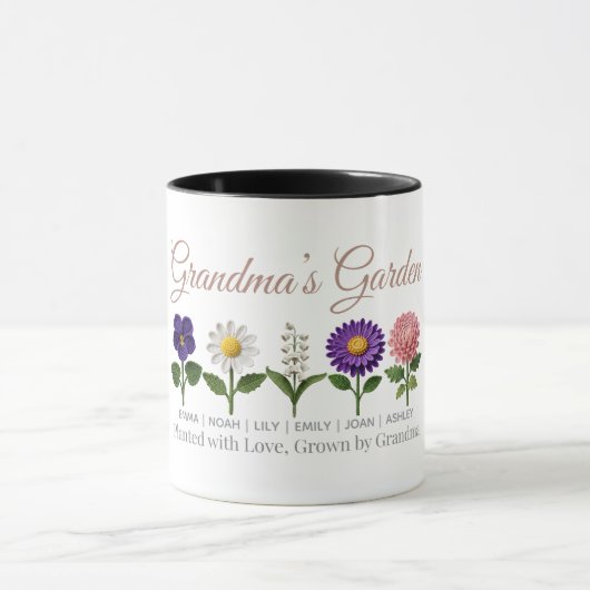 Personalized Grandma Crochet Style Birth Flower コーヒーマグカップ (中央)