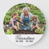 Personalized Grandma Established Photo Keepsake ラージ壁時計 (正面)