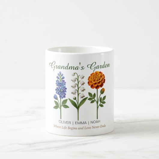 Personalized Grandma Gift Crochet Birth Flowers コーヒーマグカップ (中央)