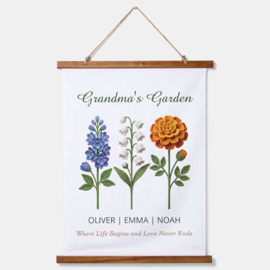 Personalized Grandma Gift Crochet Birth Flowers 吊り下げ型タペストリー (正面)