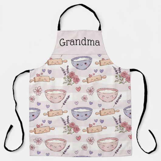 Personalized Grandma Kawaii Heart Baking Crew Gift エプロン (正面)