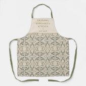 Personalized Grandma Kitchen Gift Botanical Green エプロン (正面)