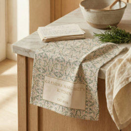 Personalized Grandma Kitchen Gift Botanical Green キッチンタオル