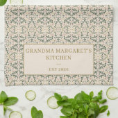 Personalized Grandma Kitchen Gift Botanical Green キッチンタオル (折り畳み)