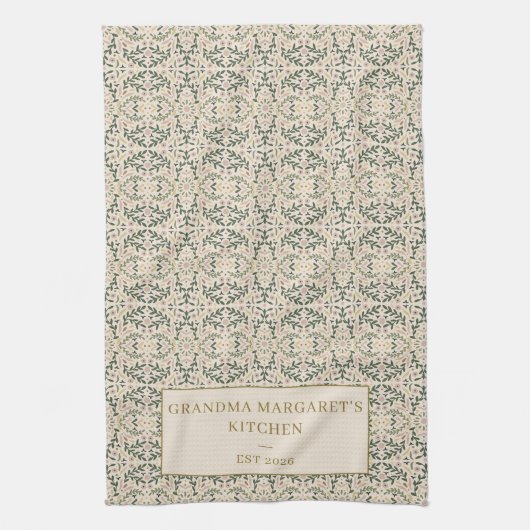Personalized Grandma Kitchen Gift Botanical Green キッチンタオル (縦)