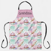Personalized Grandma Nana Pastel Cupcake Crew エプロン (正面)