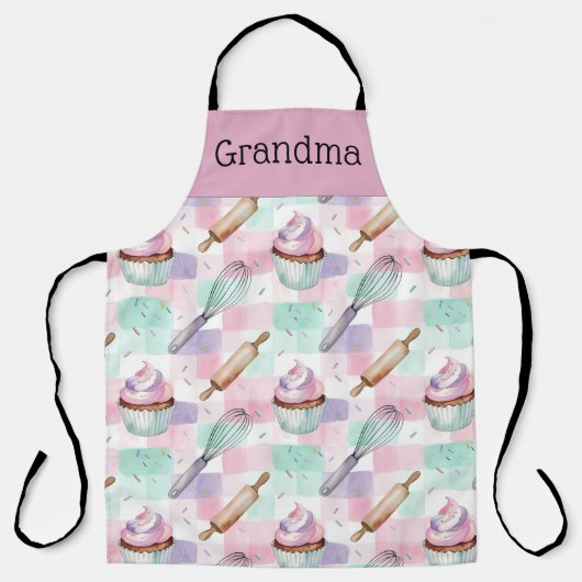 Personalized Grandma Nana Pastel Cupcake Crew エプロン (正面)