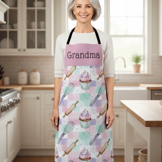 Personalized Grandma Nana Pastel Cupcake Crew エプロン