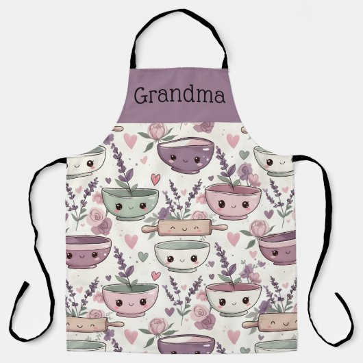 Personalized Grandma Nana Smiling Floral Baking  エプロン (正面)
