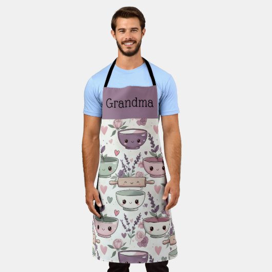 Personalized Grandma Nana Smiling Floral Baking  エプロン (着用した状態)