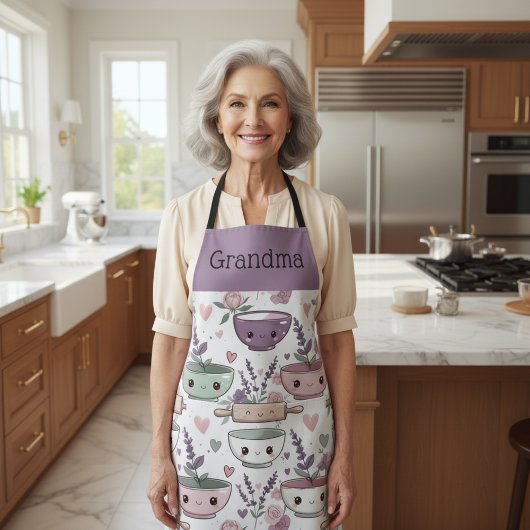 Personalized Grandma Nana Smiling Floral Baking エプロン