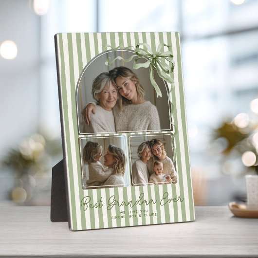 Personalized Grandma Sage Green Photo Keepsake Bow フォトプラーク