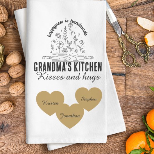 Personalized grandma's kitchen with kids name  キッチンタオル